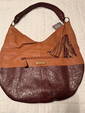 Sharif Two-Tone Leather Hobo Bag in Cognac and Burgundy